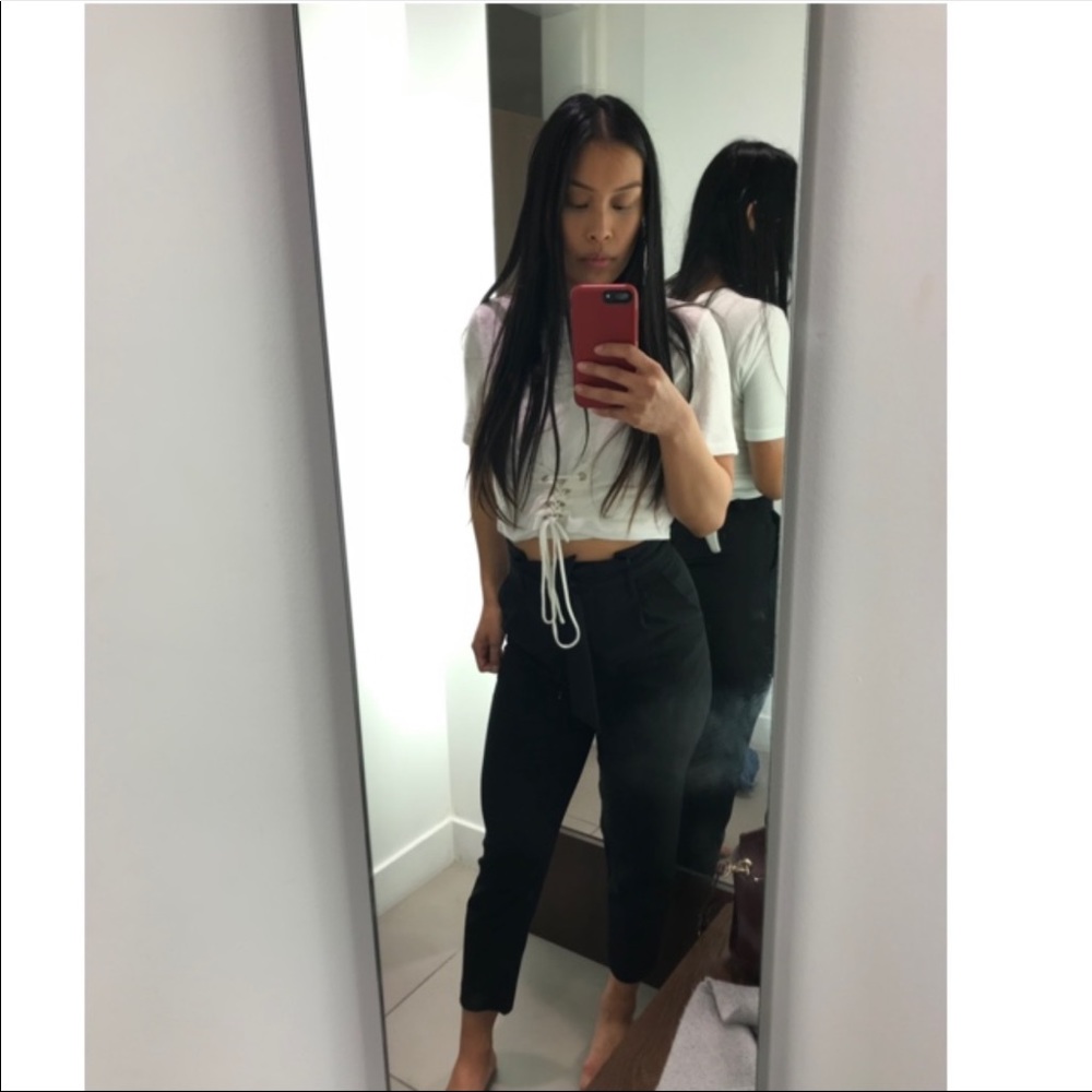 H&M tapered tie up pants.